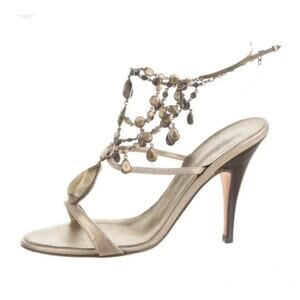Giuseppe Zanotti Antique Gold Greek Goddess T Strap Heels - 38